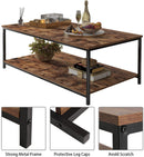 Vintage Wood Industrial Coffee Table with Storage Shelf