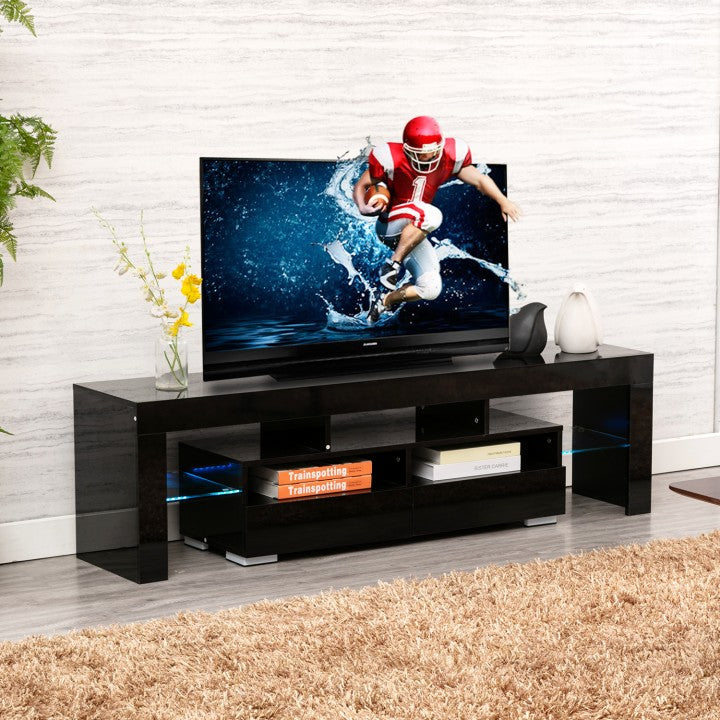 Glossy TV Stand, Wood Media Storage Console Cabinet